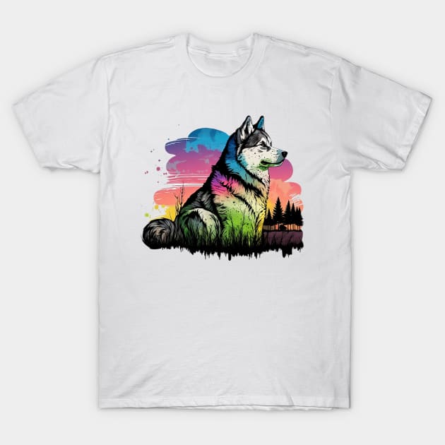 Colorful Husky T-Shirt by TheKiziox